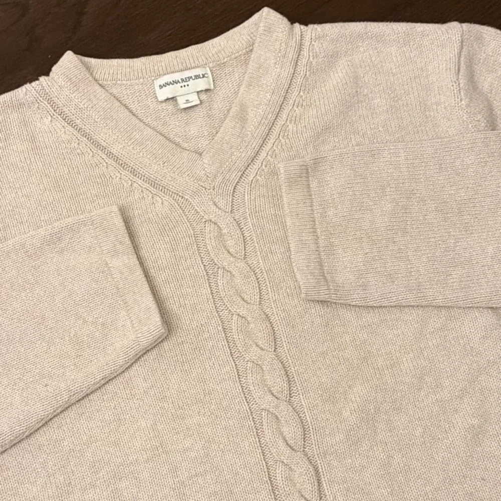 Y2K Vintage‎ Banana Republic V-Neck 3D Cable Knit Sweater | Beige | XL